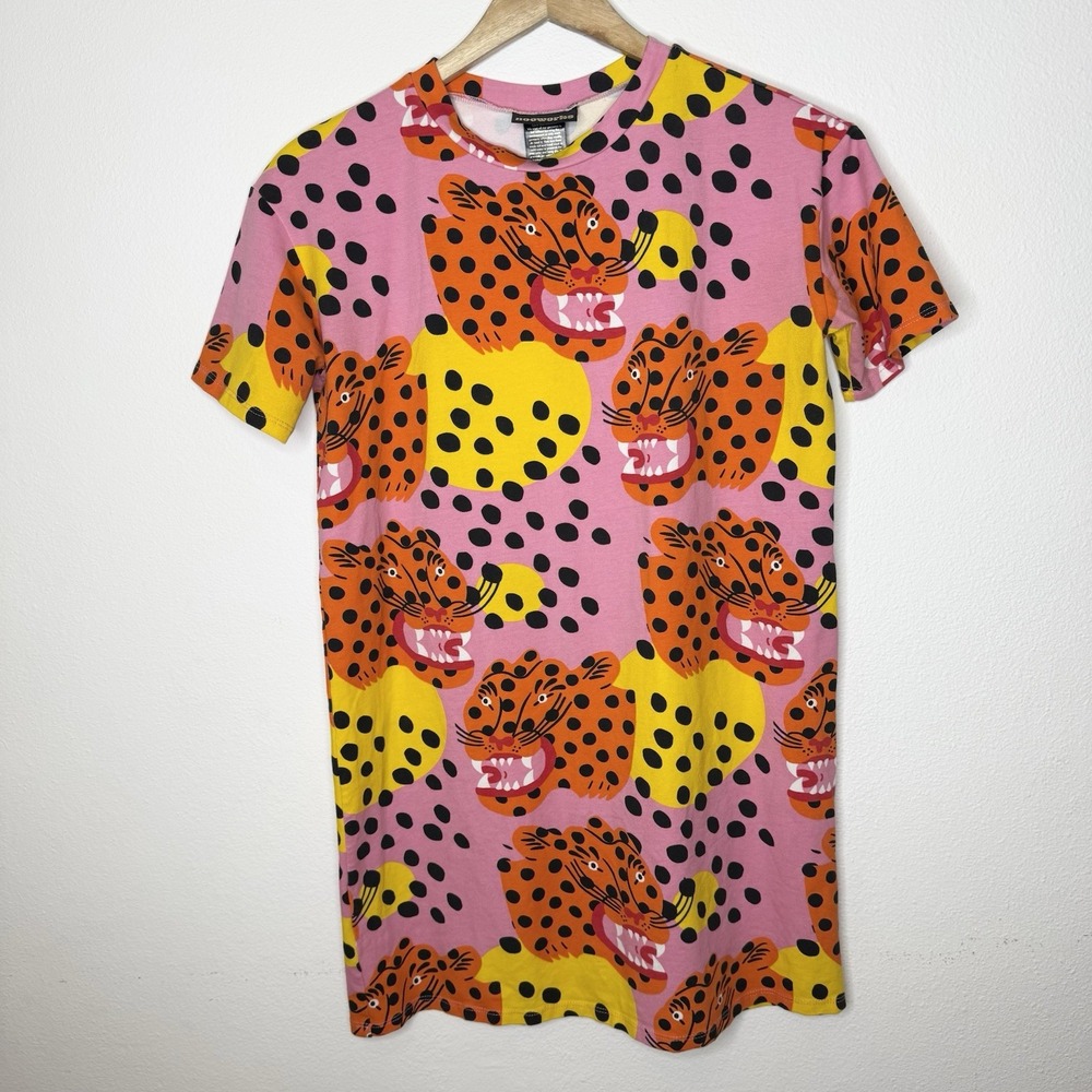 Nooworks Micotti Cats Pink Orange T-shirt Mini Dress Tee Women's XS
